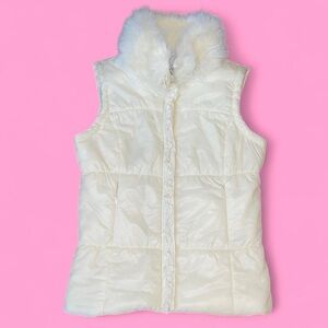 New York & Company Cream Fur-Trimmed Vest